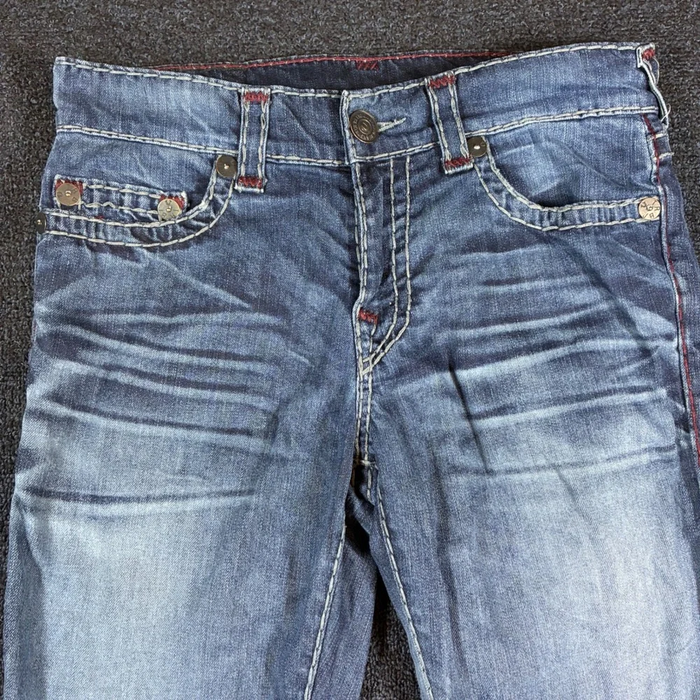 True Religion Geno Jeans Mens 31 [33x33] Relaxed Slim Super T No Flap Red Stitch